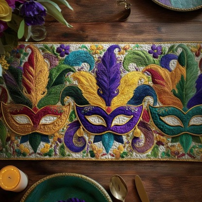 Carnival of FeathersQuilted Table Runner