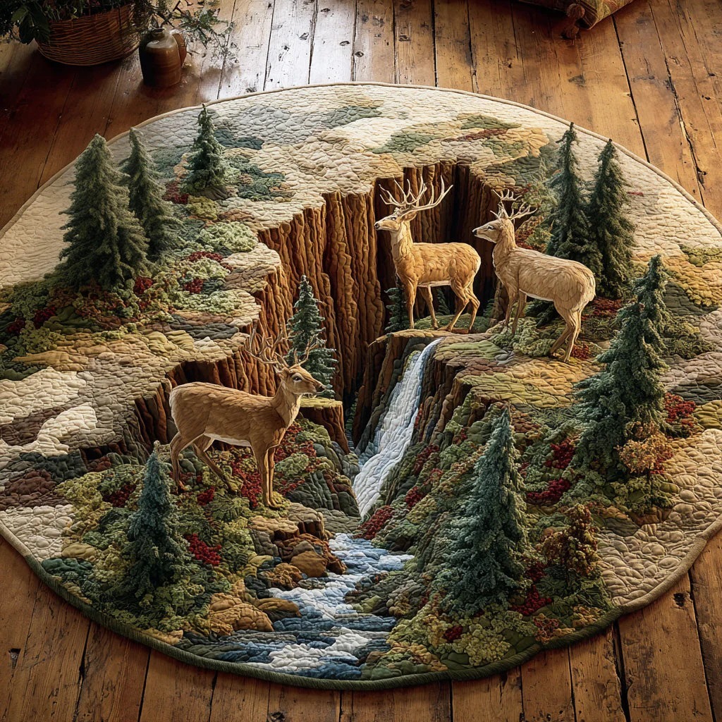 Rustic Stag Quilted Round Mat 