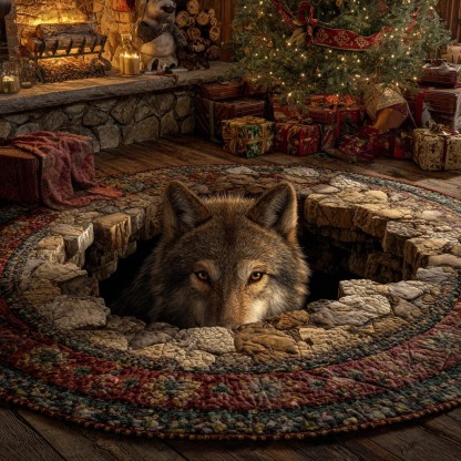 Timber Wolf Eyes QuiltedRound Mat 