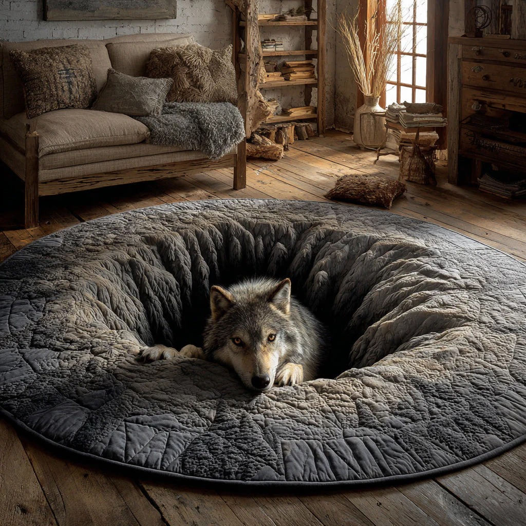 Stone Wolf Hearth QuiltedRound Mat