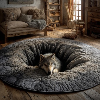 Stone Wolf Hearth QuiltedRound Mat