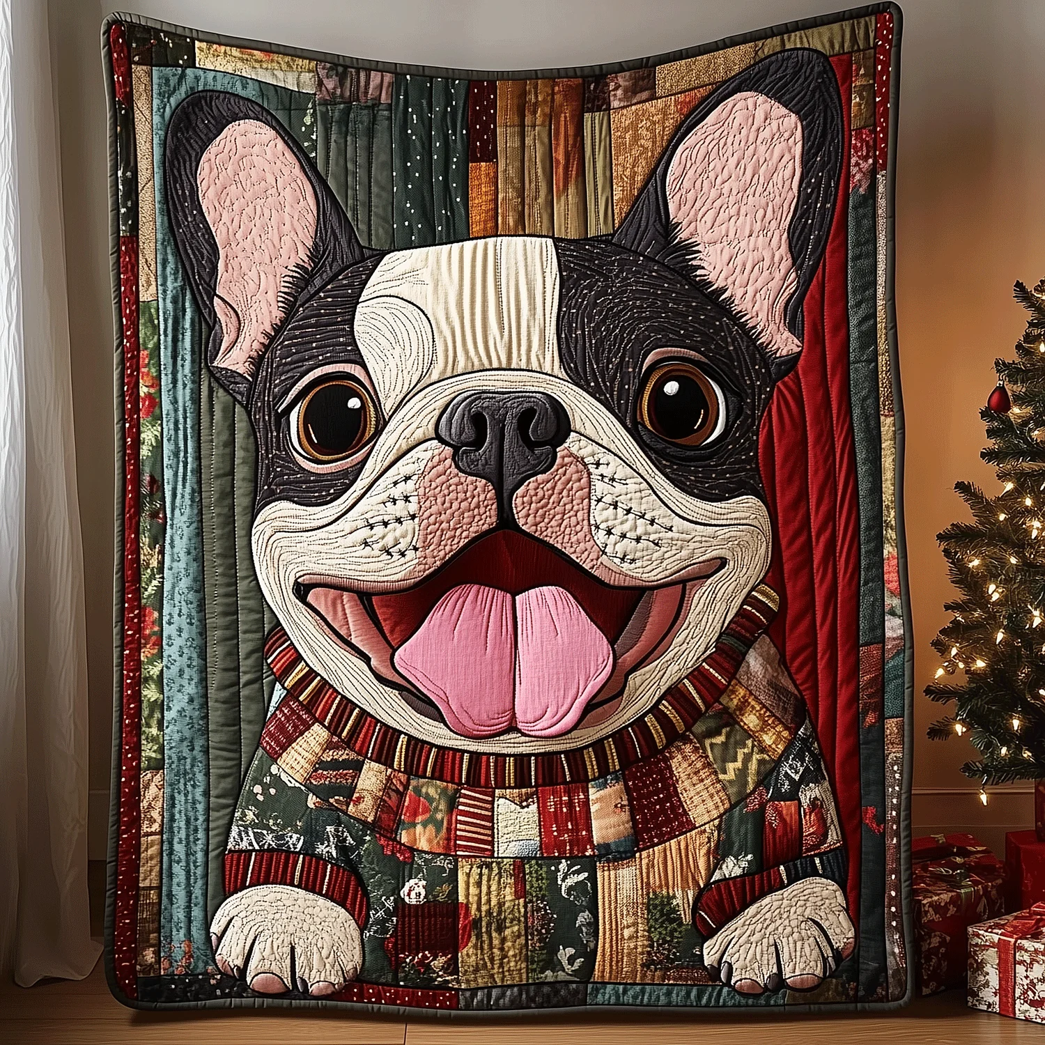Jolly French Bulldog Quilted Blanket