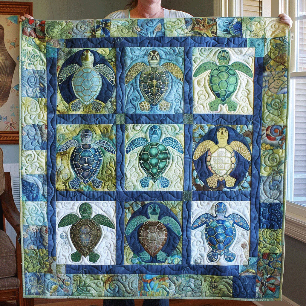 Turtle Tide QuiltedBlanket 