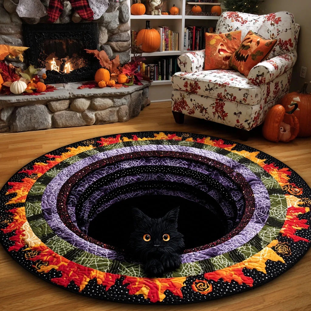 Black Cat Quilted Round Mat 