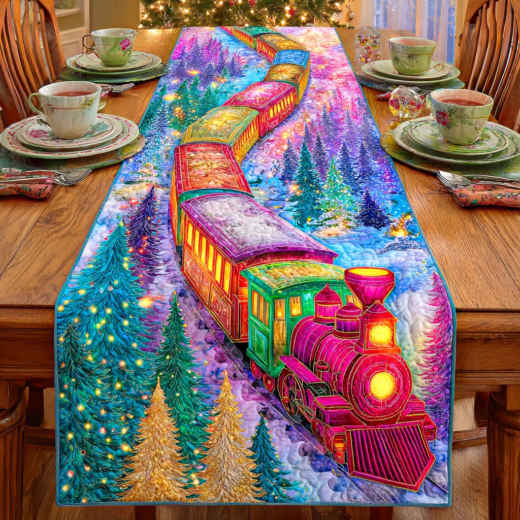 Holiday Train Quilted Table Runner 