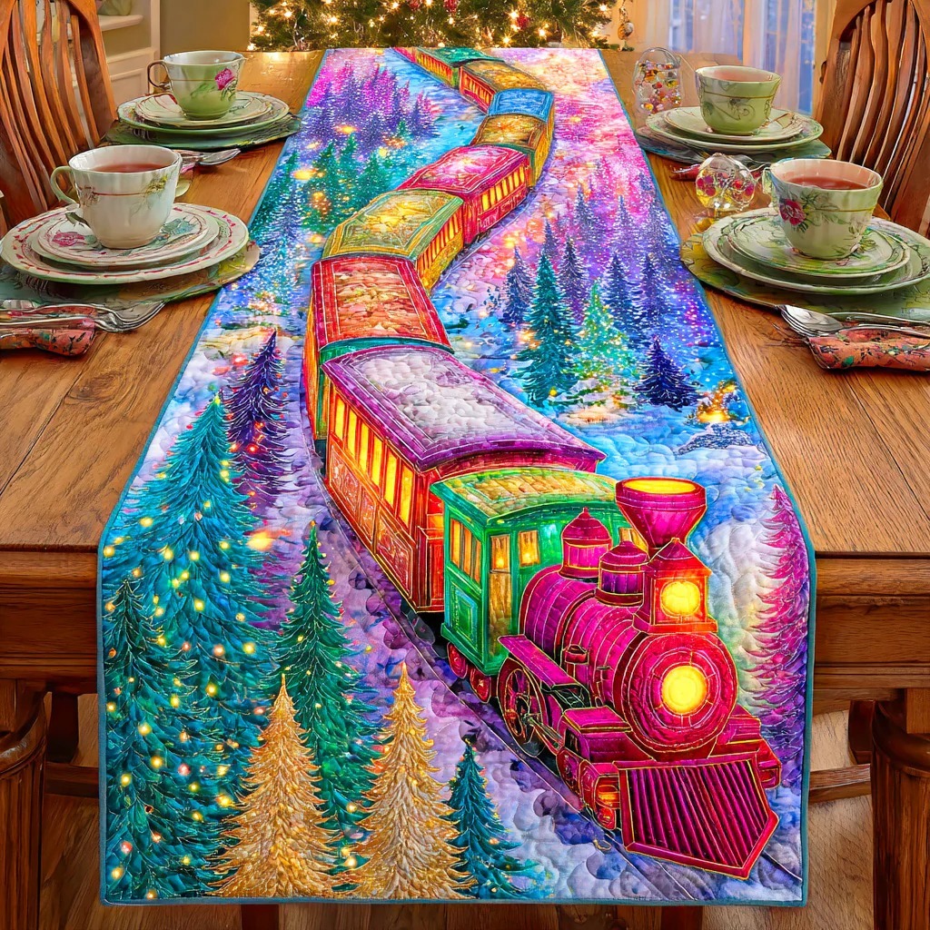 Holiday Train Quilted Table Runner 