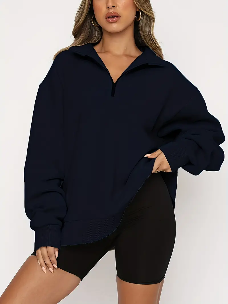 plus size casual sweatshirt womens plus solid long sleeve zip up lapel collar pullover sweatshirt casual tops for fall winter womens clothing details 3