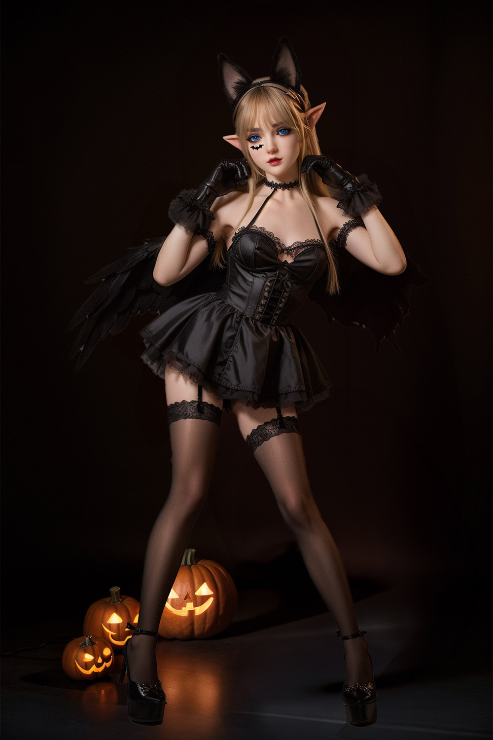 SY Doll Greta dark fantasy doll with blonde hair, elf ears and black wings