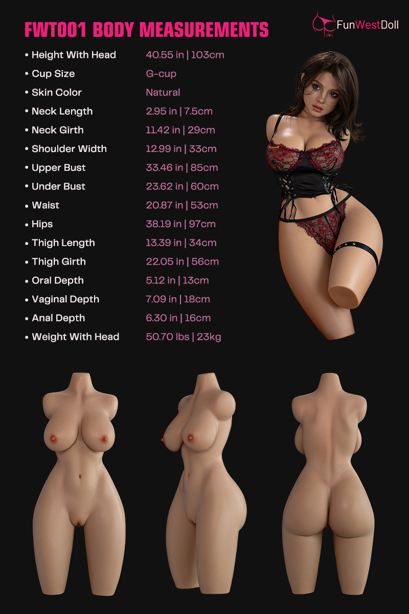 Funwest Doll | Lyra -3ft 4/103cm G-Cup Gel Breasts Silicone Torso for Men