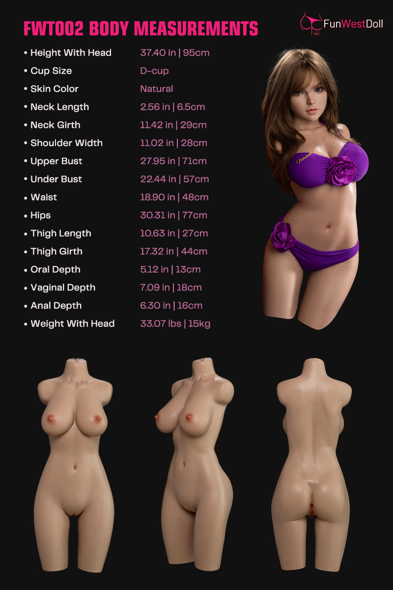 Funwest Doll | Lily -3ft 1/95cm D-Cup Gel Breasts Silicone Torso for Men