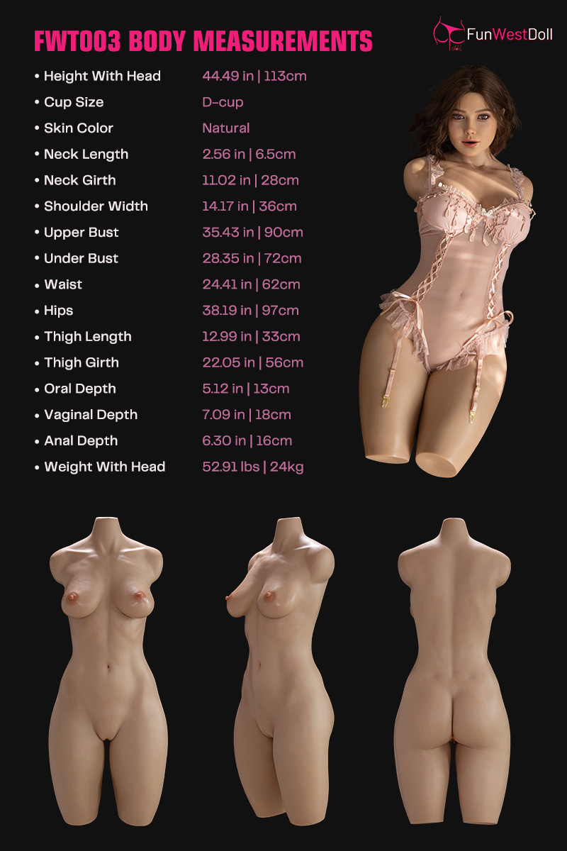 Funwest Doll | Rose -3ft 7/113cm D-Cup Gel Breasts Silicone Torso for Men