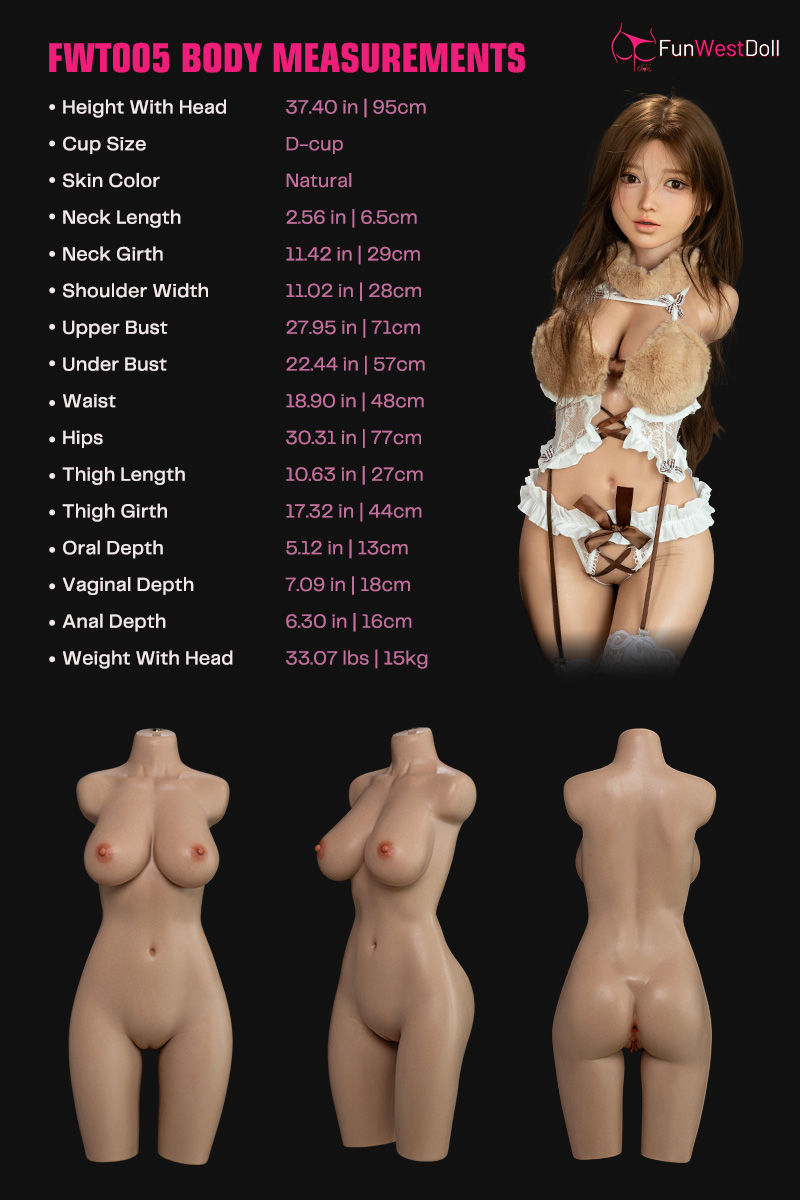 Funwest Doll | Amy -3ft 1/95cm D-Cup Gel Breasts Silicone Torso for Men