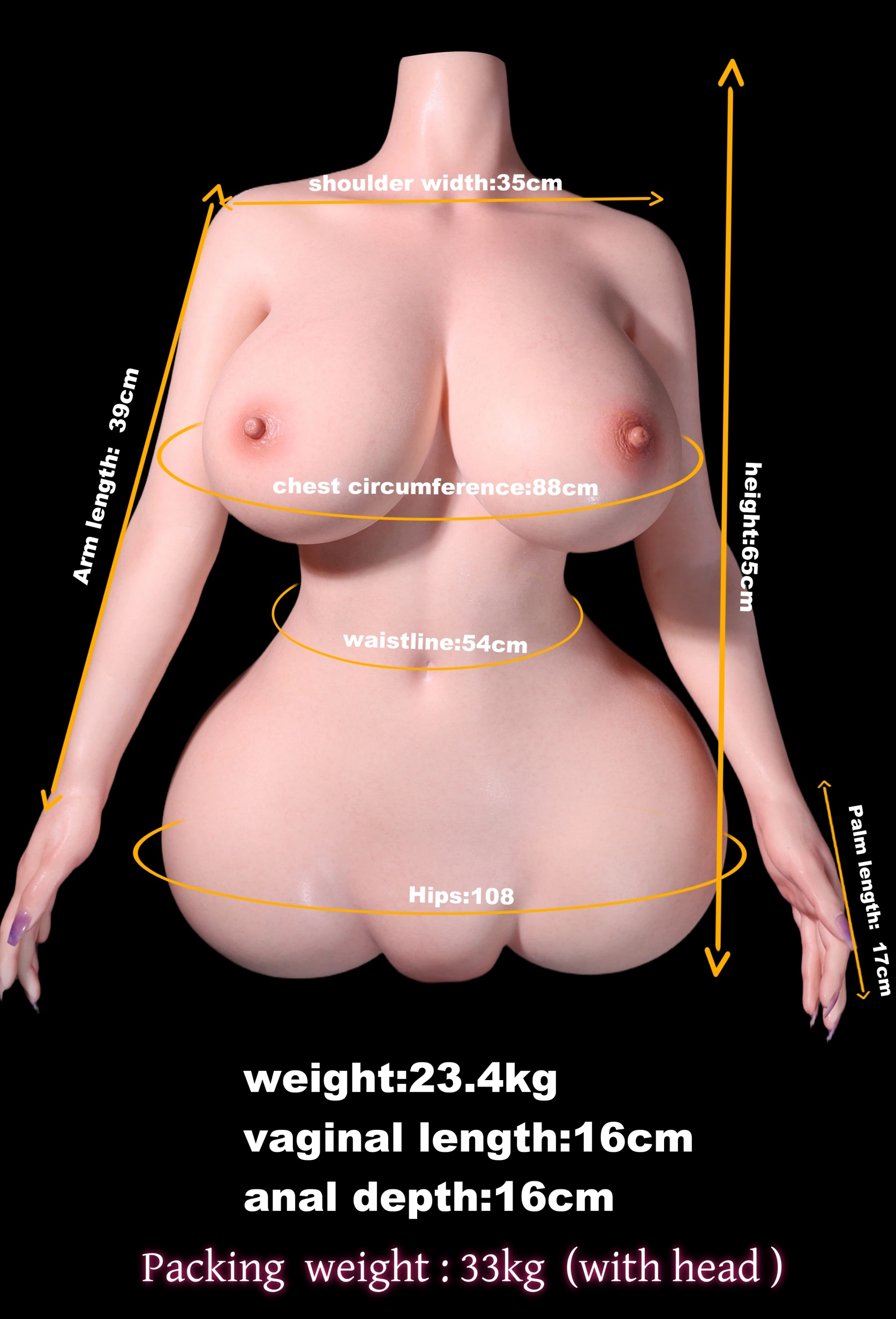 MD Doll | 2ft 11/90cm 51.6LB Busty Silicone Sex Torso For Men, ROS Head M73 Ella