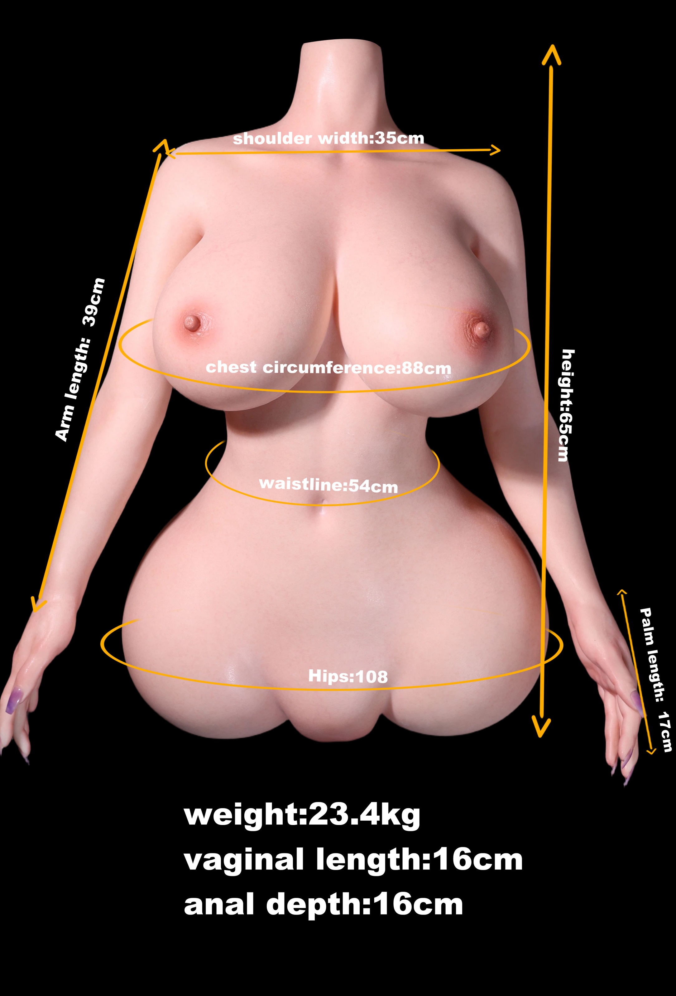 Arcana | 2ft 11/90cm 51.6LB Busty Silicone Sex Torso For Men, ROS Head M52 Brianna