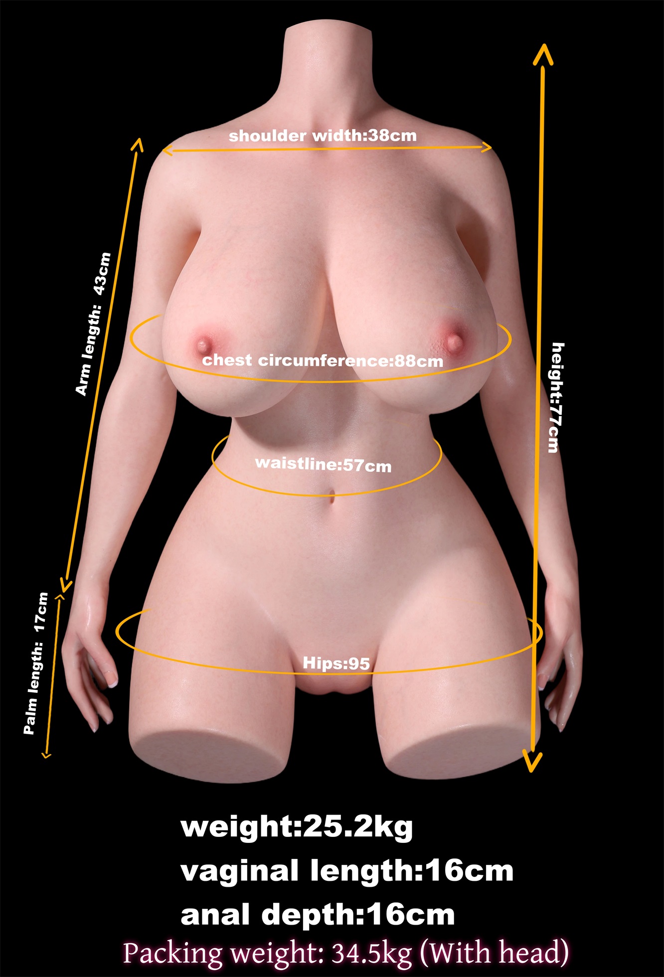 MD Doll | 3ft 4/102cm 55.6LB Busty Silicone Sex Torso For Men, ROS Head M71 Bellamy