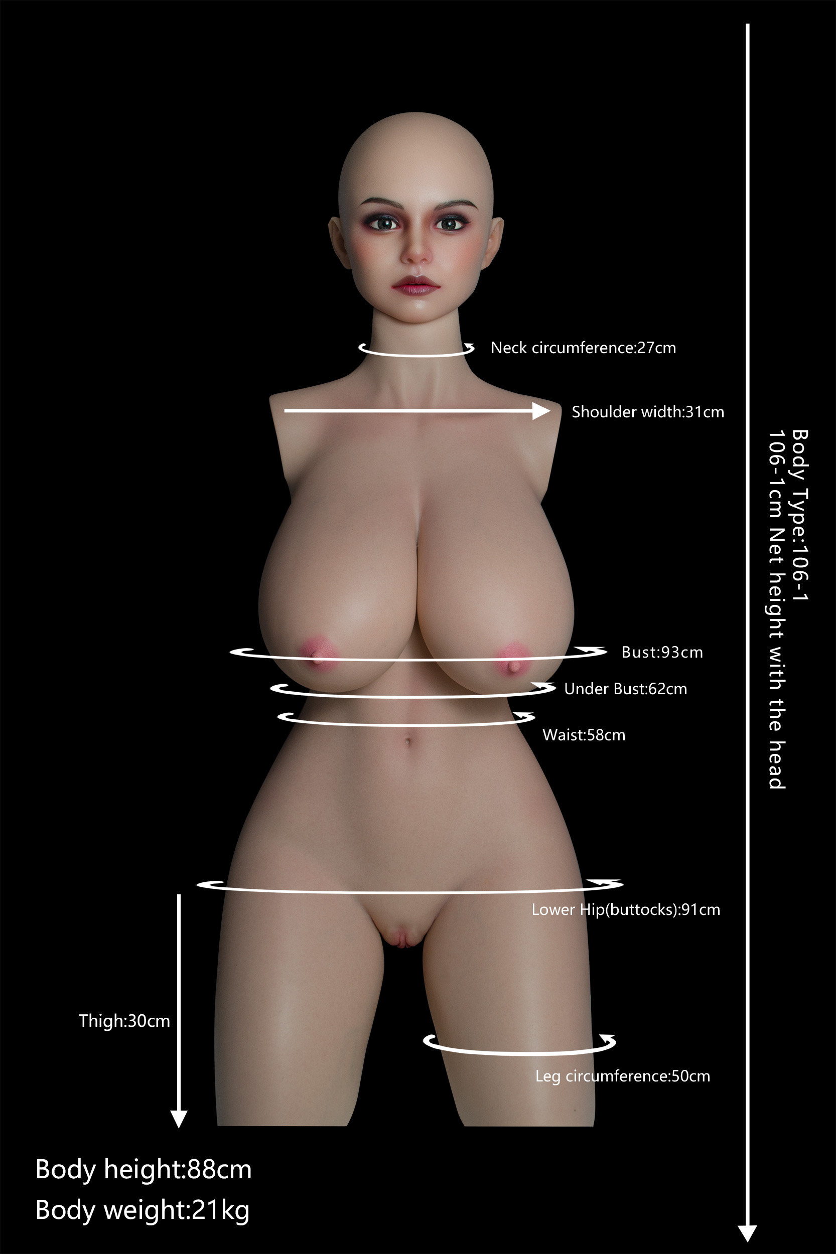 Top Fire | Isabella -Ultra Light 3ft 6/106cm J-Cup Silicone Sex Torso For Man, T45