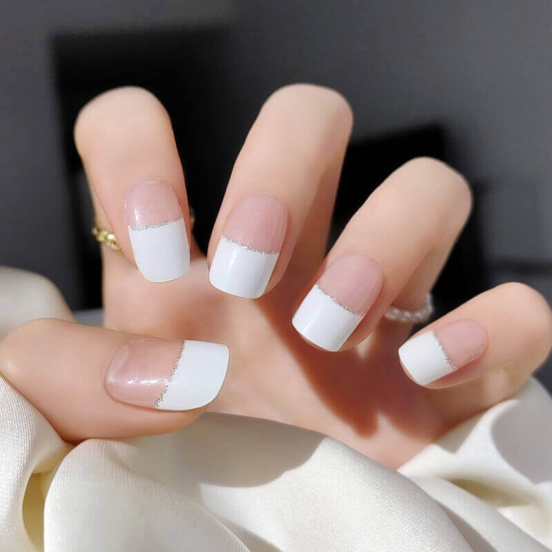 BERYOUR WHITE FRENCH SILVER LINES SEMICURED UV GEL NAIL STICKER KIT (BUY ANY 2 NAIL KITS GET FREE UV LAMP) - NG200045