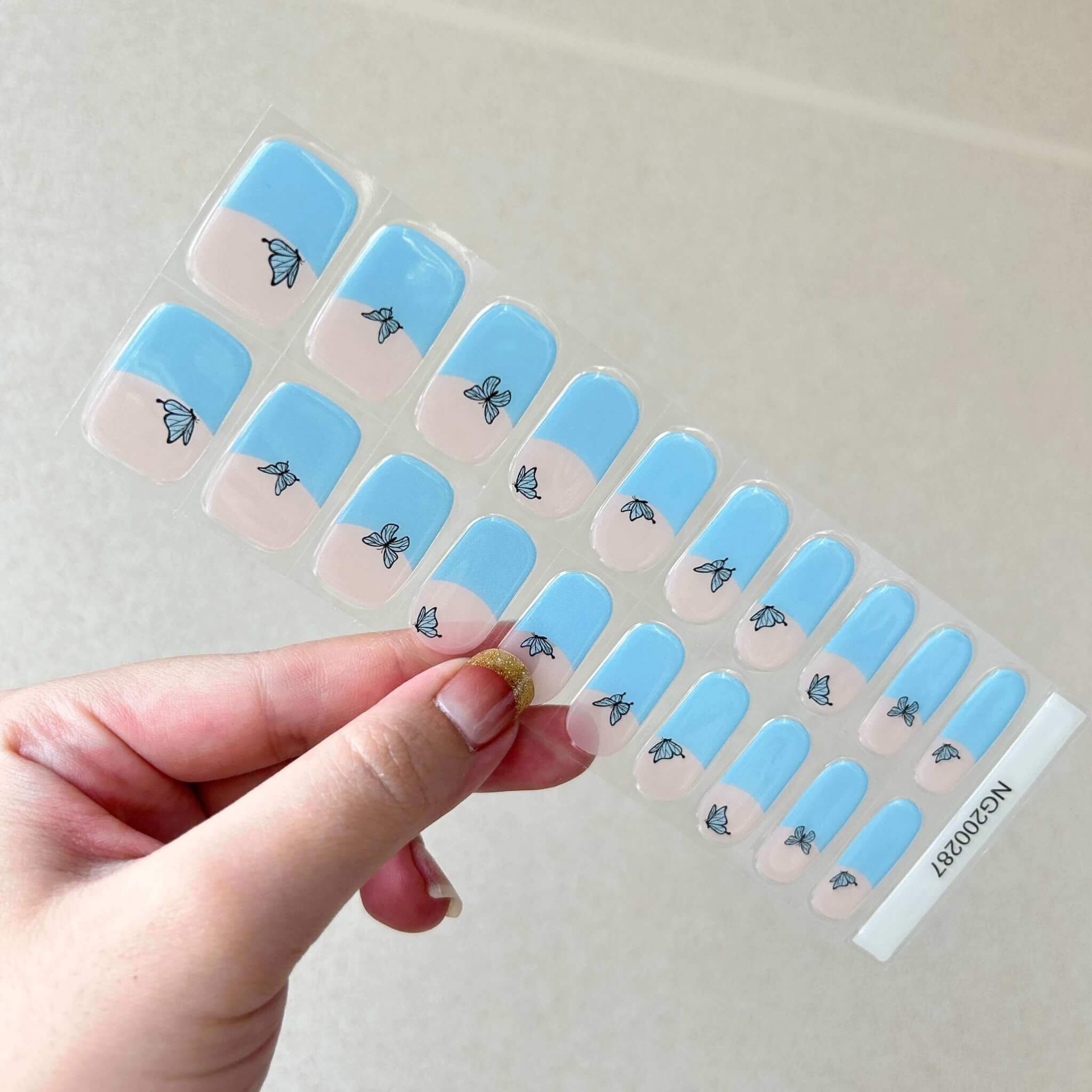 BERYOUR FRENCH BLUE BUTTERFLY - SEMICURED UV GEL NAIL STICKER KIT NG200287 (BUY ANY 2 NAIL KITS GET FREE UV LAMP) - NG200287