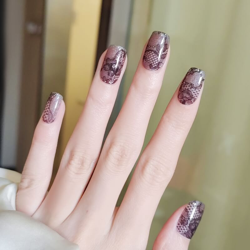 BERYOUR WHITE AND BLACK LACE - SEMICURED  UV GEL NAIL STICKER KIT (BUY ANY 2 NAIL KITS GET FREE UV LAMP)