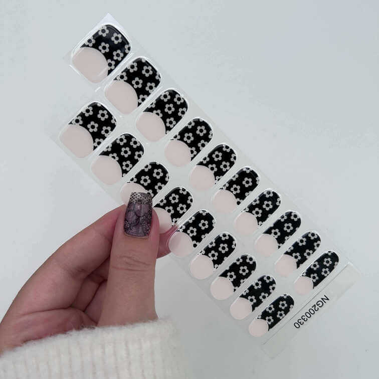 BERYOUR BLACK FLOWER FRENCH SEMICURED UV GEL NAIL STICKERS KIT NG200330 (BUY ANY 2 NAIL KITS GET FREE UV LAMP) - NG200330