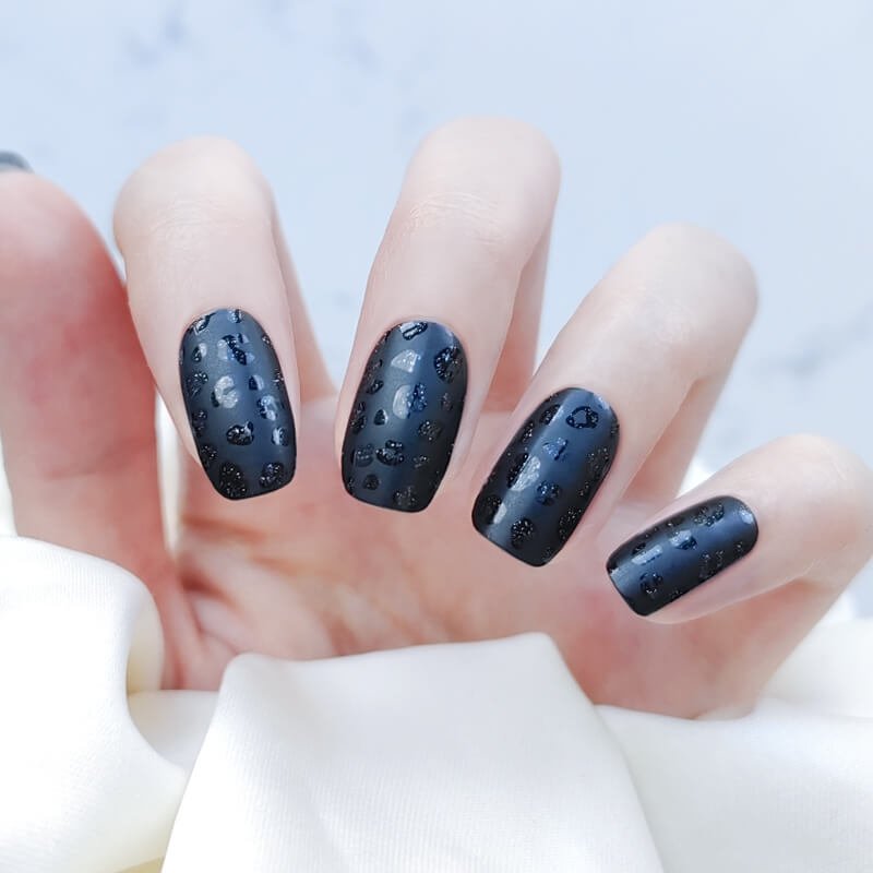 BERYOUR BLACK FROSTED LEOPARD PRINT  - SEMICURED UV GEL NAIL STICKERS KIT NG200257 (BUY ANY 2 NAIL KITS GET FREE UV LAMP) - NG200257