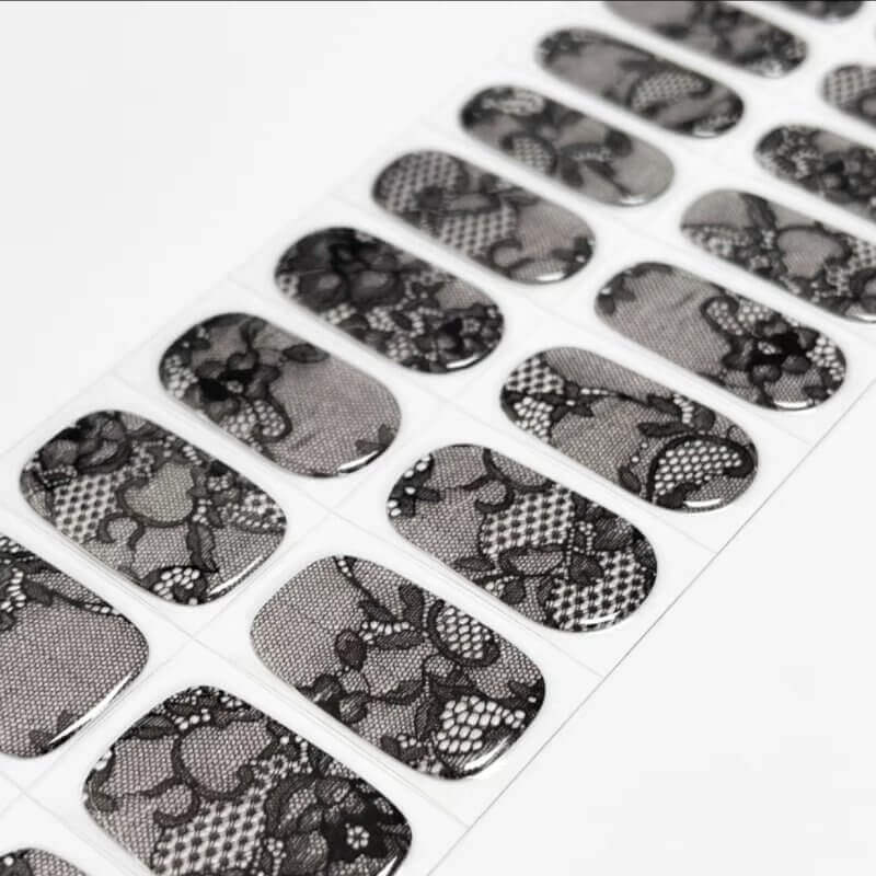 BERYOUR WHITE AND BLACK LACE - SEMICURED  UV GEL NAIL STICKER KIT (BUY ANY 2 NAIL KITS GET FREE UV LAMP)