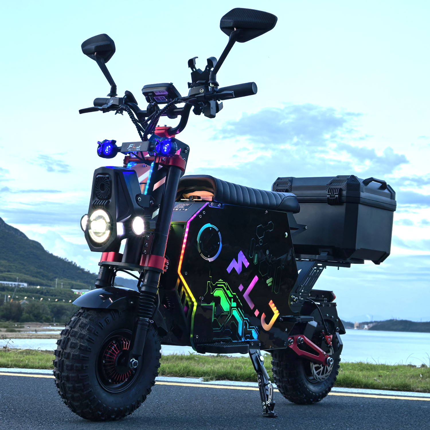 Latest FLJ F14 72V 12000W Electric Scooter Motorcycle with App NFC 75MPH Speed