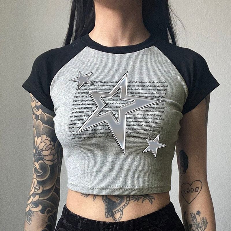 American Metal Star Print Thread Casual Top 2023 New