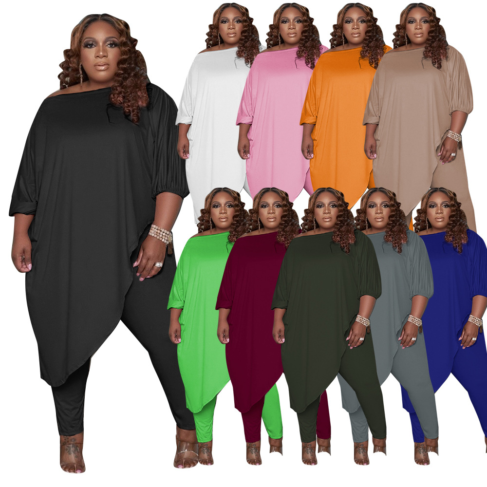 QS51023 Large European and American Women's Clothing Cross border Hot Selling Spot Loose Solid Color