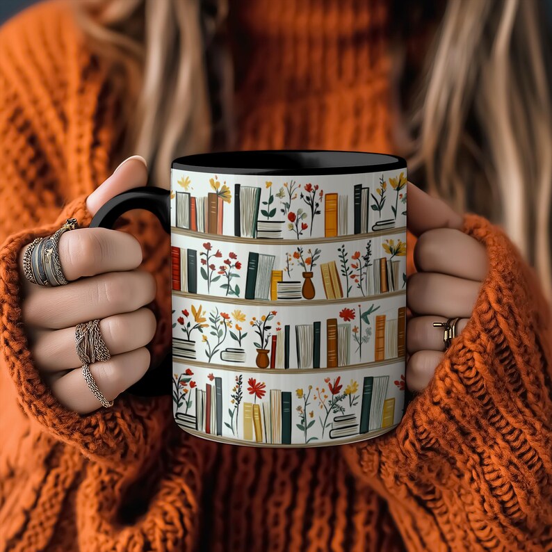 Bookish Coffee Mug for Book Lovers, Reading Coffee Cup, Cozy Book Mug, 3D Bookshelf Mug, Hot Cocoa Mug, Cute Book Gift, Literary Mug