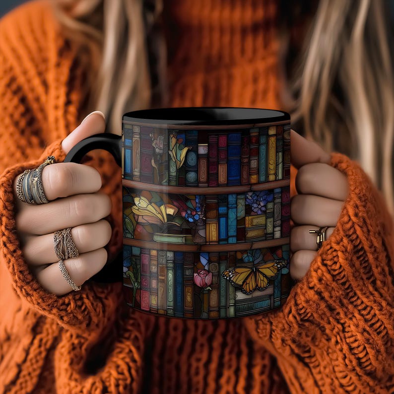 Bookish Coffee Mug for Book Lovers, Reading Coffee Cup, Cozy Book Mug, 3D Bookshelf Mug, Hot Cocoa Mug, Cute Book Gift, Literary Mug