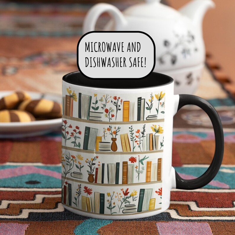 Bookish Coffee Mug for Book Lovers, Reading Coffee Cup, Cozy Book Mug, 3D Bookshelf Mug, Hot Cocoa Mug, Cute Book Gift, Literary Mug