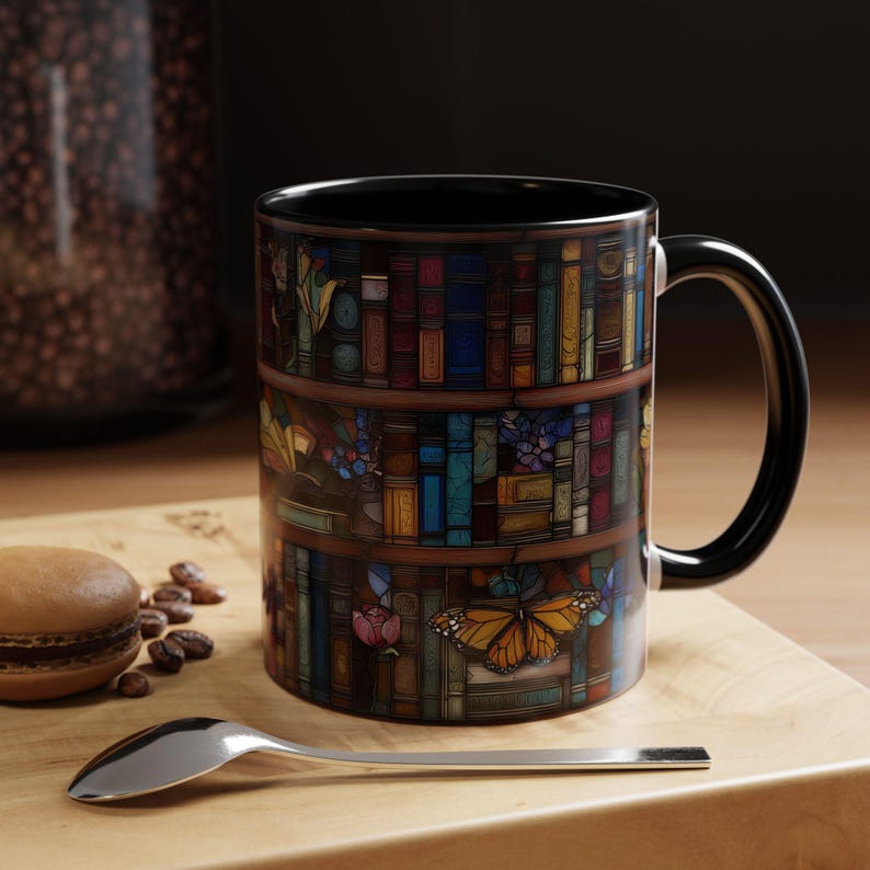 Bookish Coffee Mug for Book Lovers, Reading Coffee Cup, Cozy Book Mug, 3D Bookshelf Mug, Hot Cocoa Mug, Cute Book Gift, Literary Mug