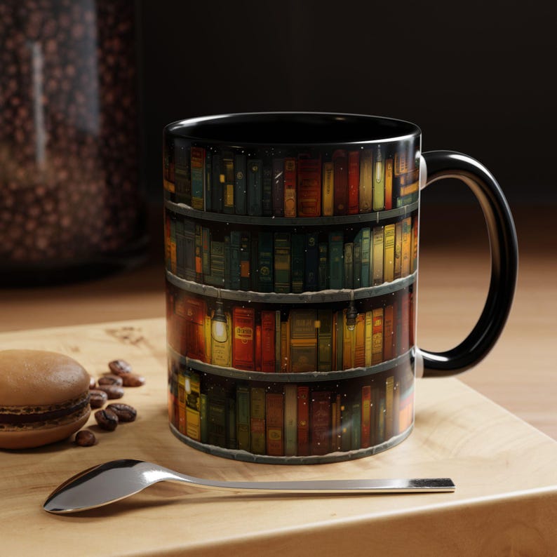 Bookish Coffee Mug for Book Lovers, Reading Coffee Cup, Cozy Book Mug, 3D Bookshelf Mug, Hot Cocoa Mug, Cute Book Gift, Literary Mug