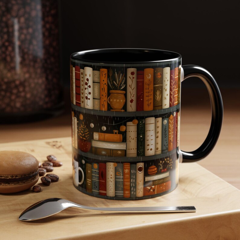 Bookish Coffee Mug for Book Lovers, Reading Coffee Cup, Cozy Book Mug, 3D Bookshelf Mug, Hot Cocoa Mug, Cute Book Gift, Literary Mug