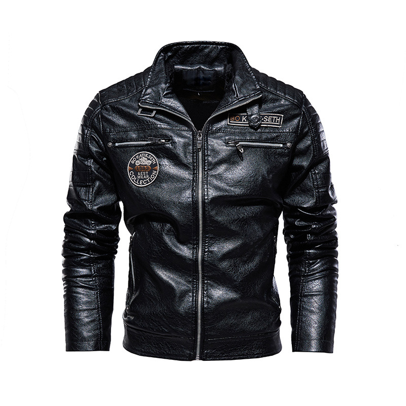 Men's Vintage Stand Collar Pu Leather Jacket Motorcycle Faux Leather Outwear Coat