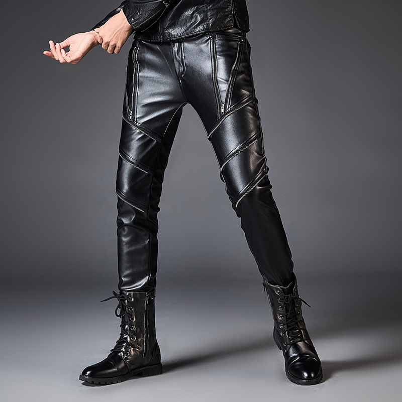 100% original high quality leather pants zipper style-vifoor