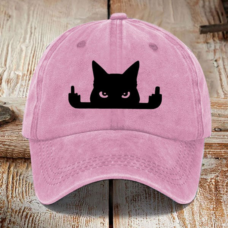 Japanese Art  Black Cat In Contempt Print Washed Sun Hat elevenforest