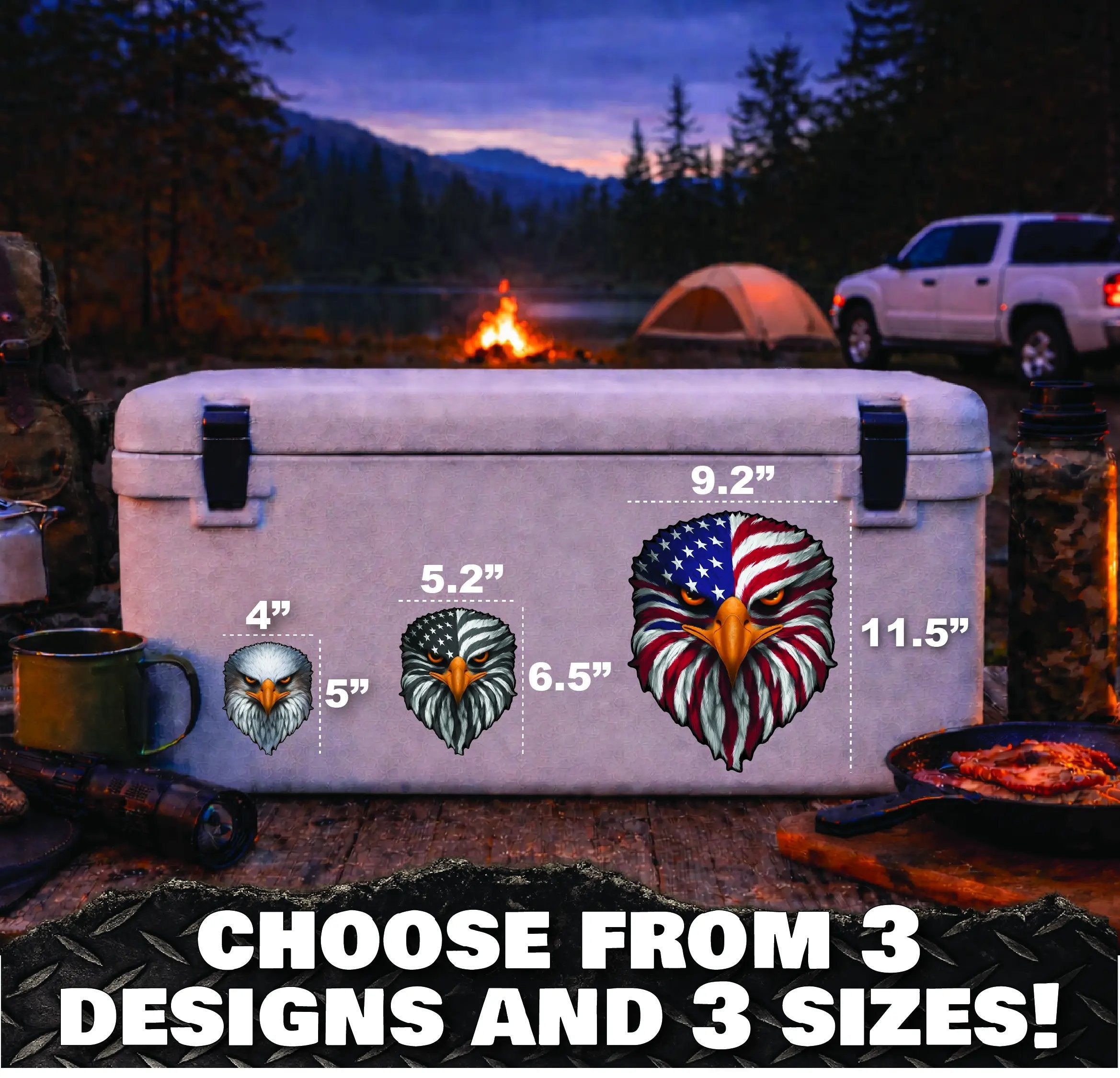 Reflective Eyes Eagle Decal🦅 – Patriotic USA Flag Vinyl Sticker for Trucks, Cars, Coolers, Laptops – Waterproof & Fade-Resistant