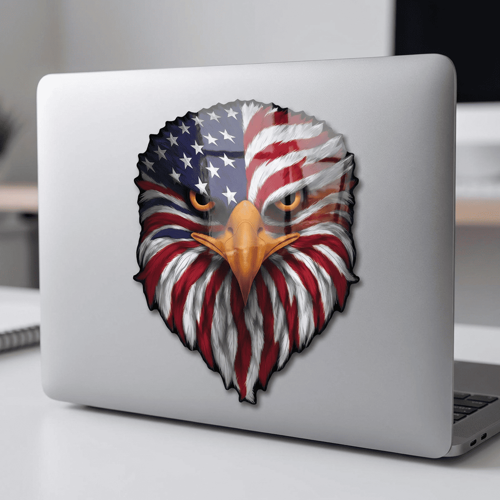 Reflective Eyes Eagle Decal🦅 – Patriotic USA Flag Vinyl Sticker for Trucks, Cars, Coolers, Laptops – Waterproof & Fade-Resistant
