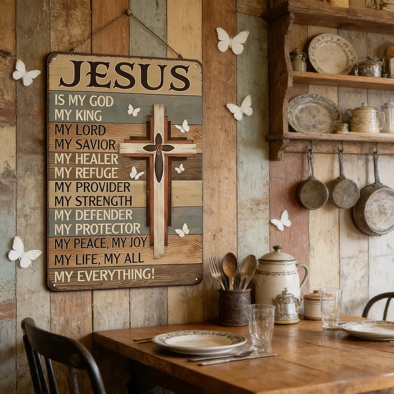 Jesus Is My God King Everything – Vintage Tin Sign 8x12 Inch Religious Metal Wall Art