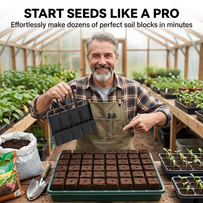 Soil Blocker with Comfortable Handle 2 Inch 4 Cell Soil Blocking Tool