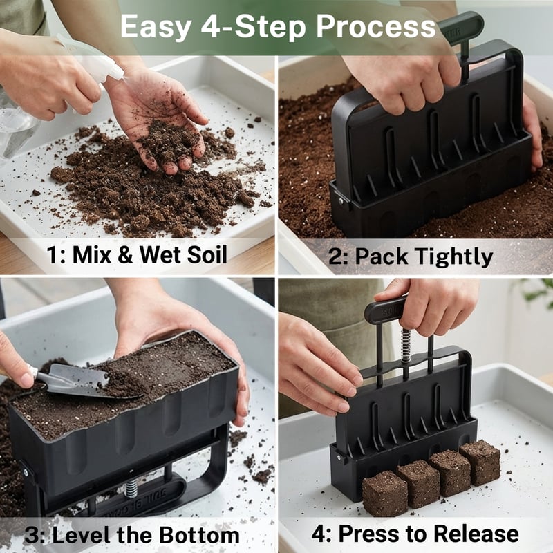 Soil Blocker with Comfortable Handle 2 Inch 4 Cell Soil Blocking Tool