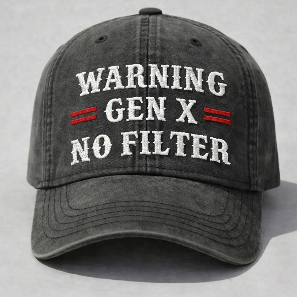 WARNING GEN X = NO FILTER Vintage Washed Dad Cap in Olive Green - Classic Unfiltered Generation X Embroidered Hat for Real Talk & Straight Vibes | Funny Gen X Streetwear 2026