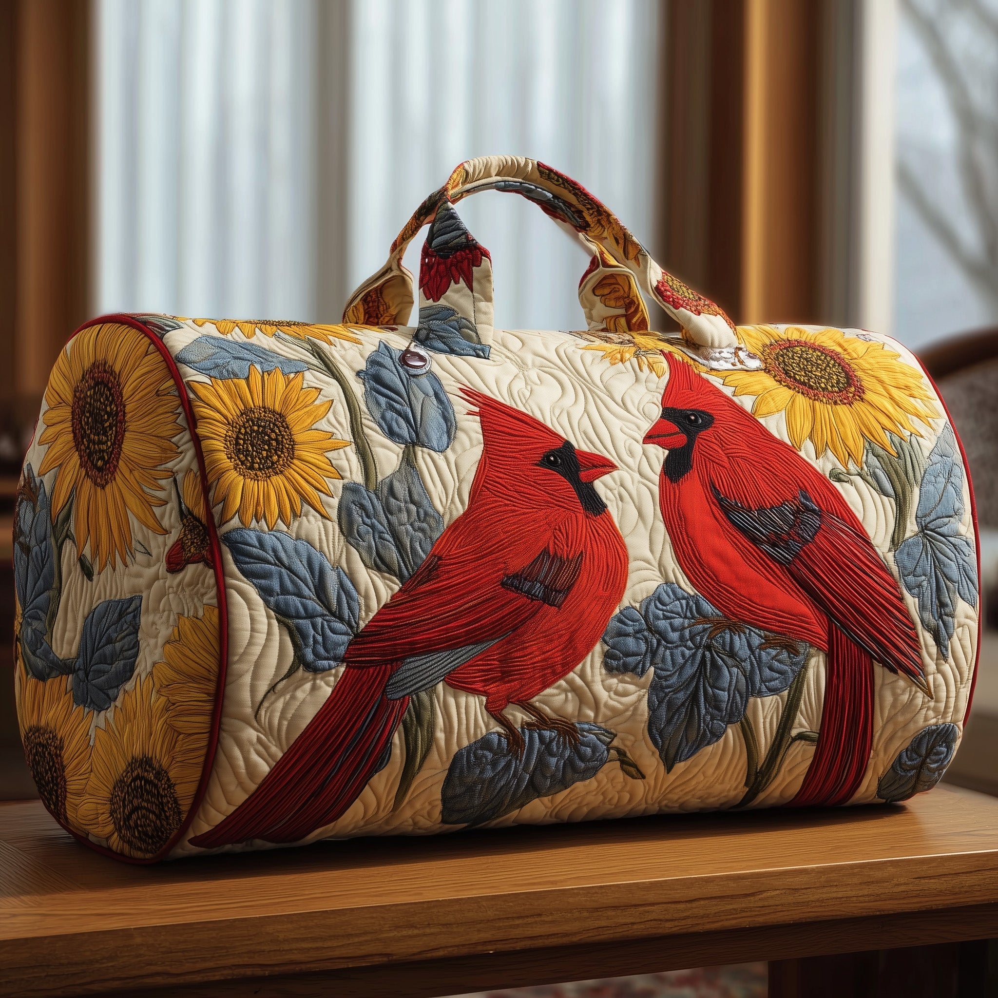 Pretty Cardinal Quilted Duffle Bag 