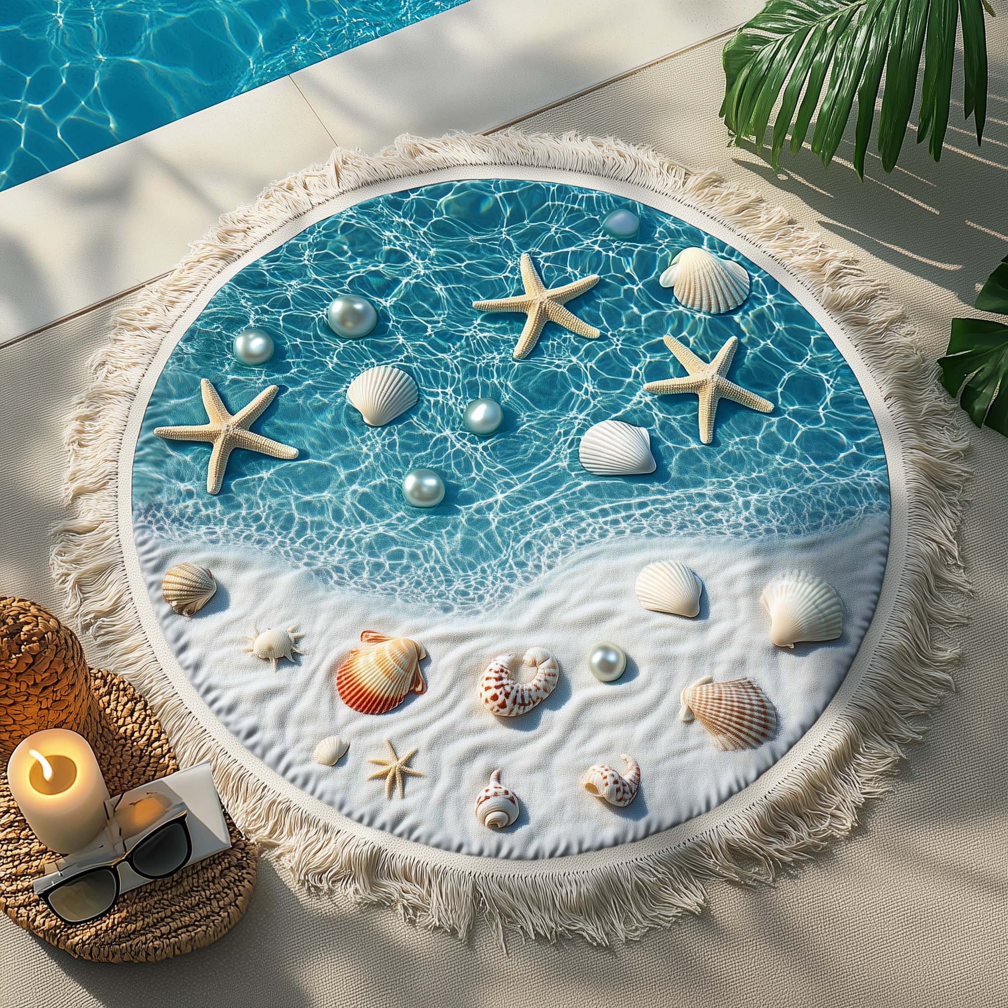 Pearl Shore Round Beach Towel 