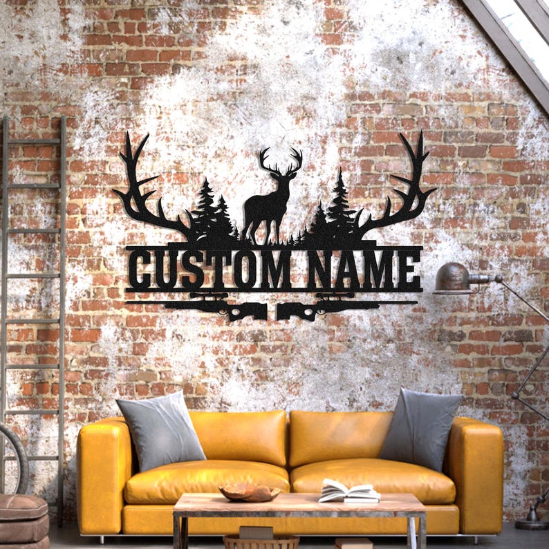 Personalized Deer Antler Metal Wall Sign
