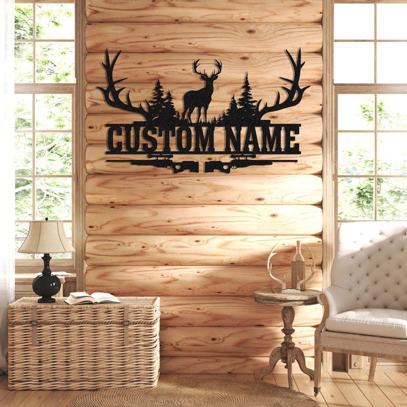 Personalized Deer Antler Metal Wall Sign