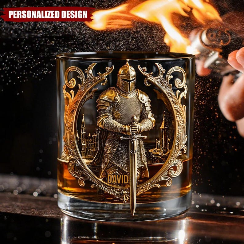 Knight of God Whisky Personalized Glasses