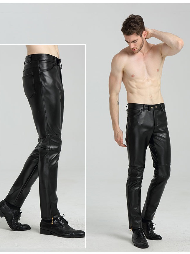 MEN'S SLIM LEATHER PANTS-vifoor